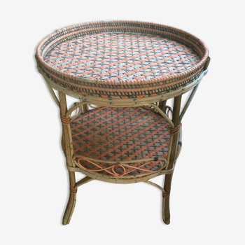 Round old rattan pedestal table