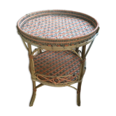 Round old rattan pedestal table