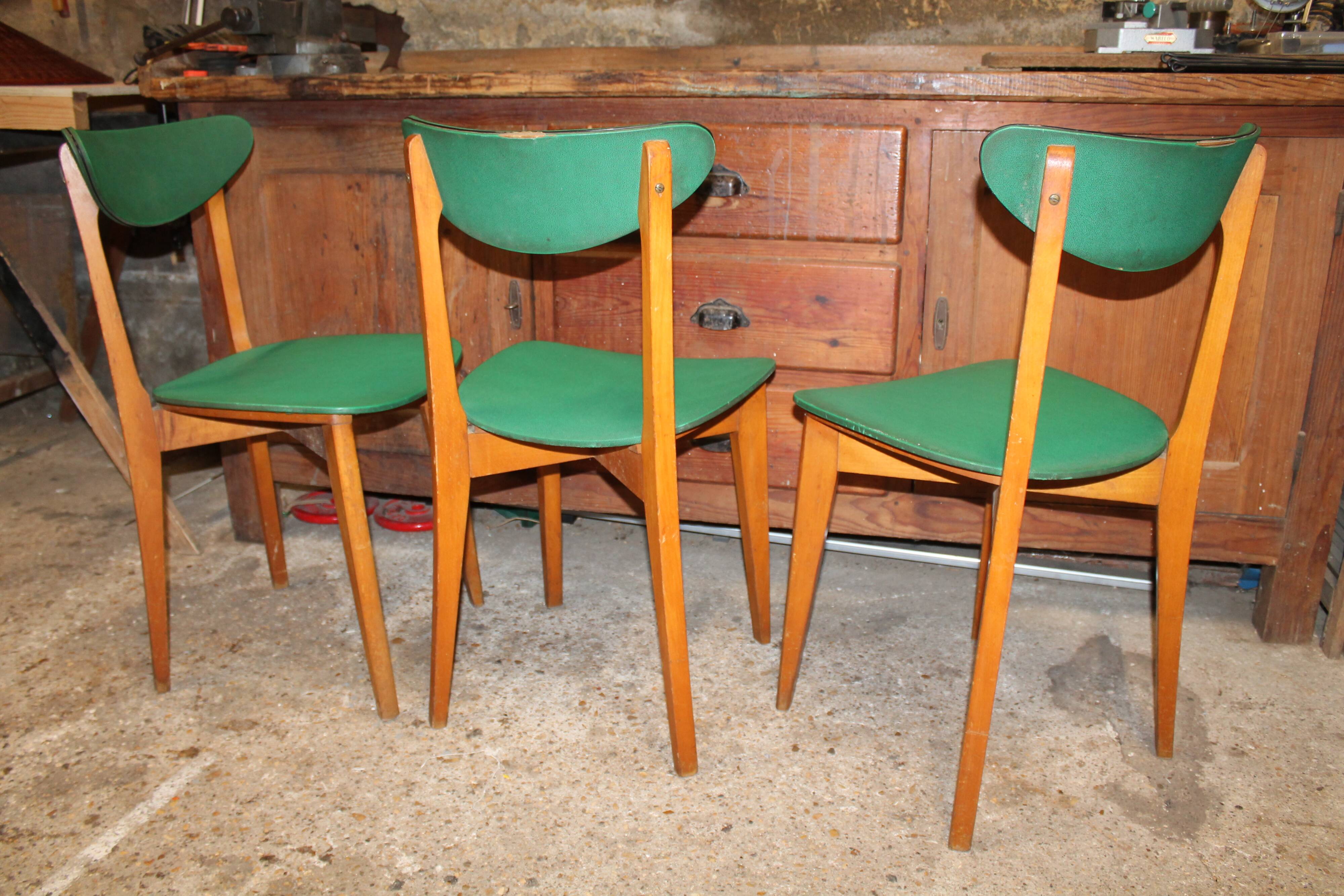 Set of three green vintage chairs