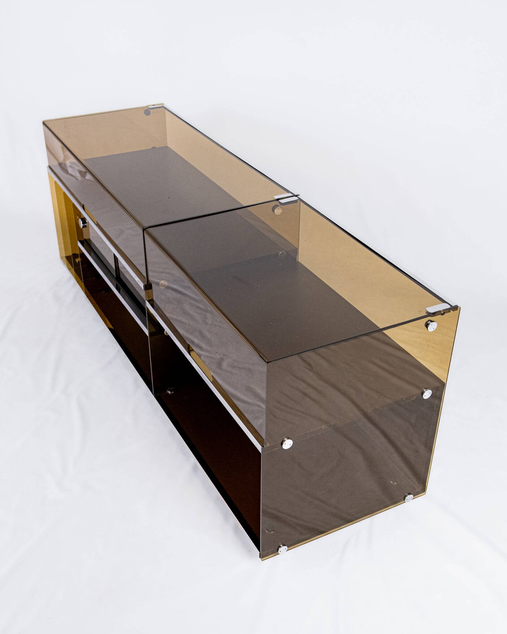Enfilade or hi-fi unit in smoked plexiglass, France, 1970s