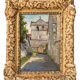 Tableau huile église village signé Remy-Gry - Cadre doré ancien
