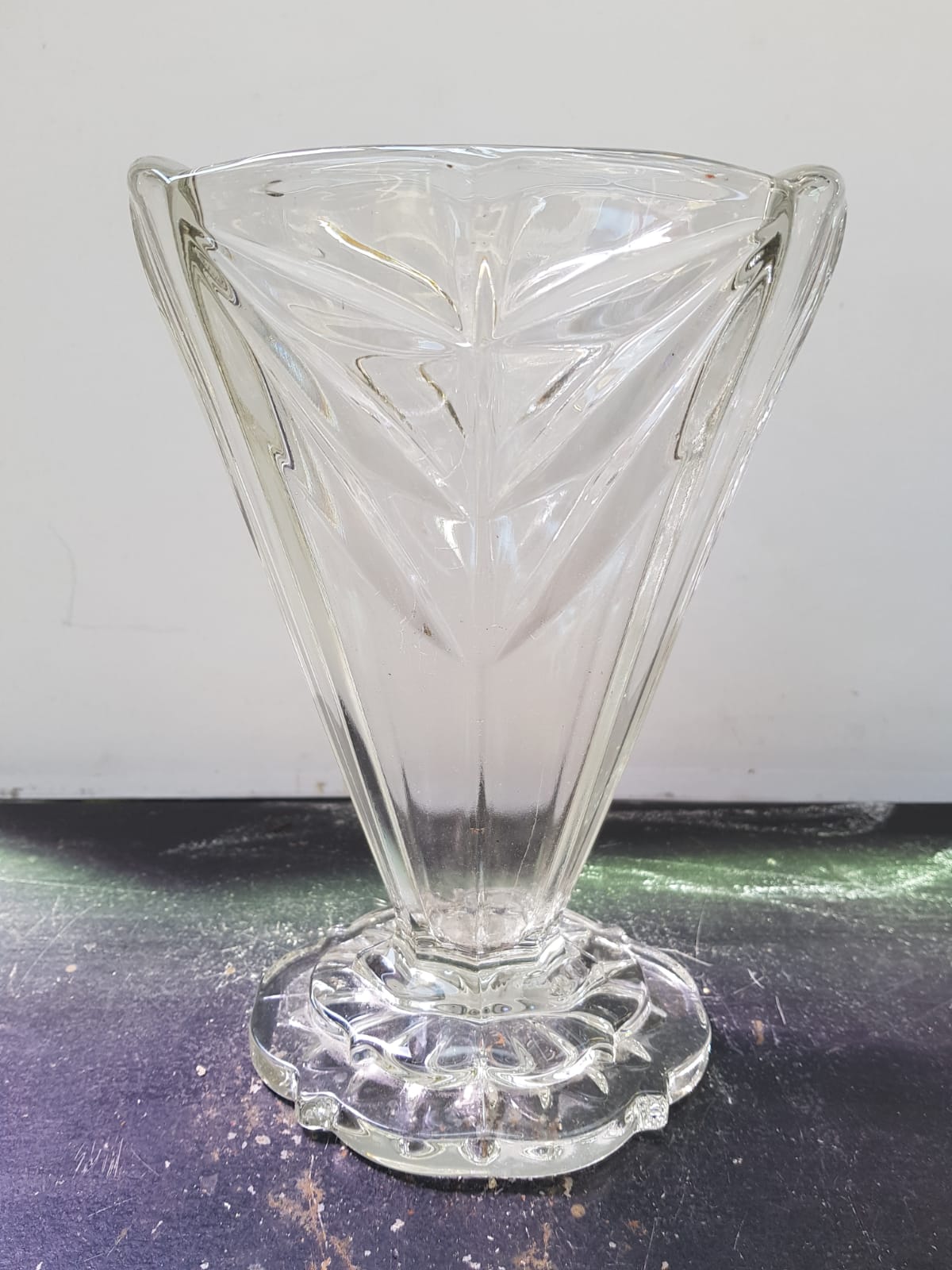Old art deco vase transparent molded glass vintage decoration