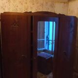 Armoire en bois massif style fleurs années 1950