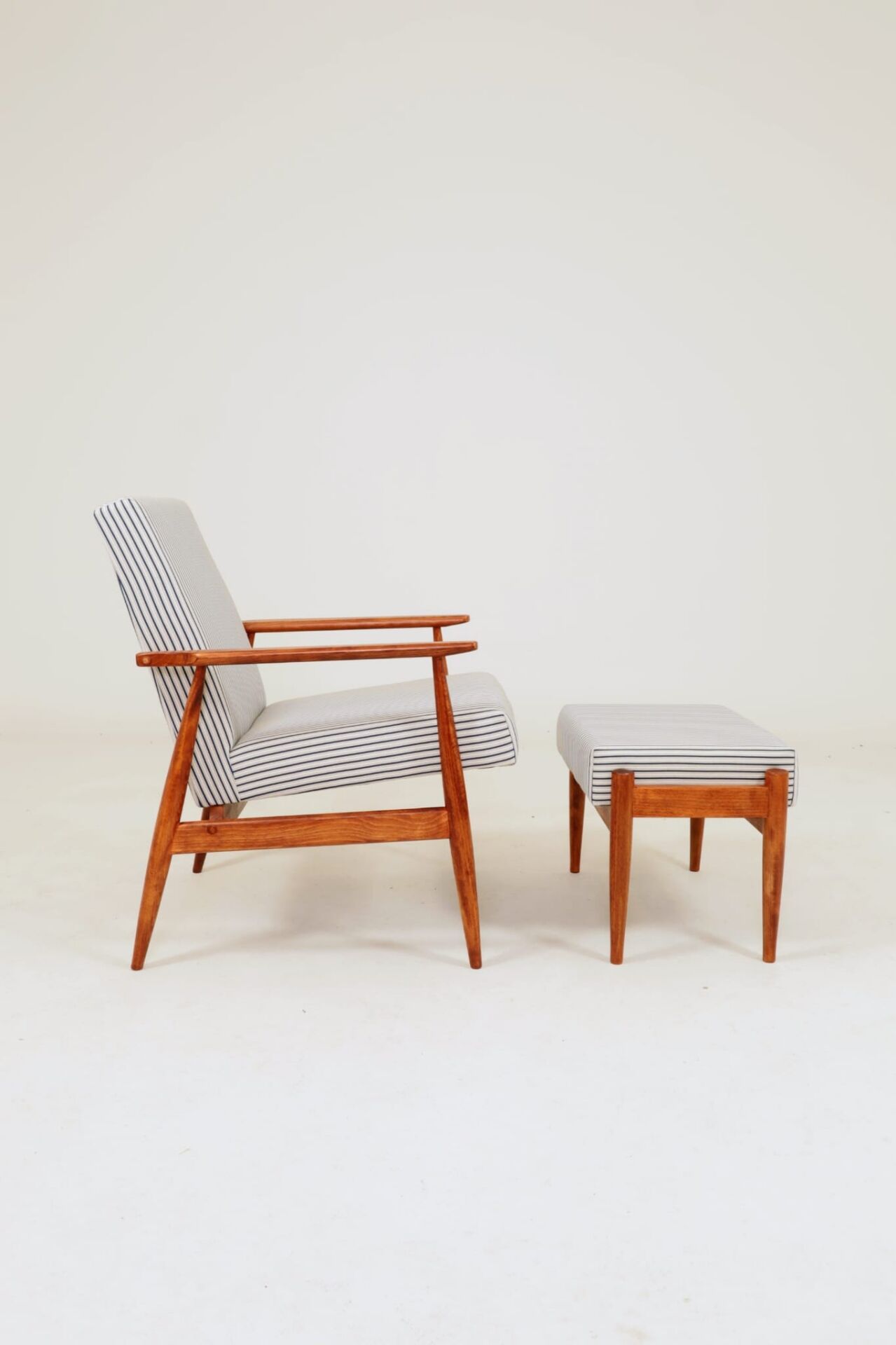 Fauteuil & Repose-pieds tissu cotton rayé