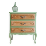 Small green Parisian chest of drawers with 3 drawers in semi-solid oak