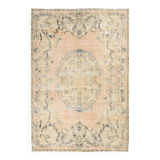 vintage beige orange turkish carpet 207x302 cm , wool hand made rug.