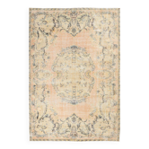 vintage beige orange turkish carpet 207x302 cm , wool hand made rug.