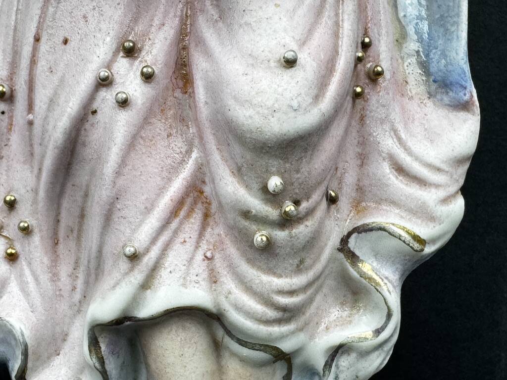 19th century polychrome plaster angel wall stoup