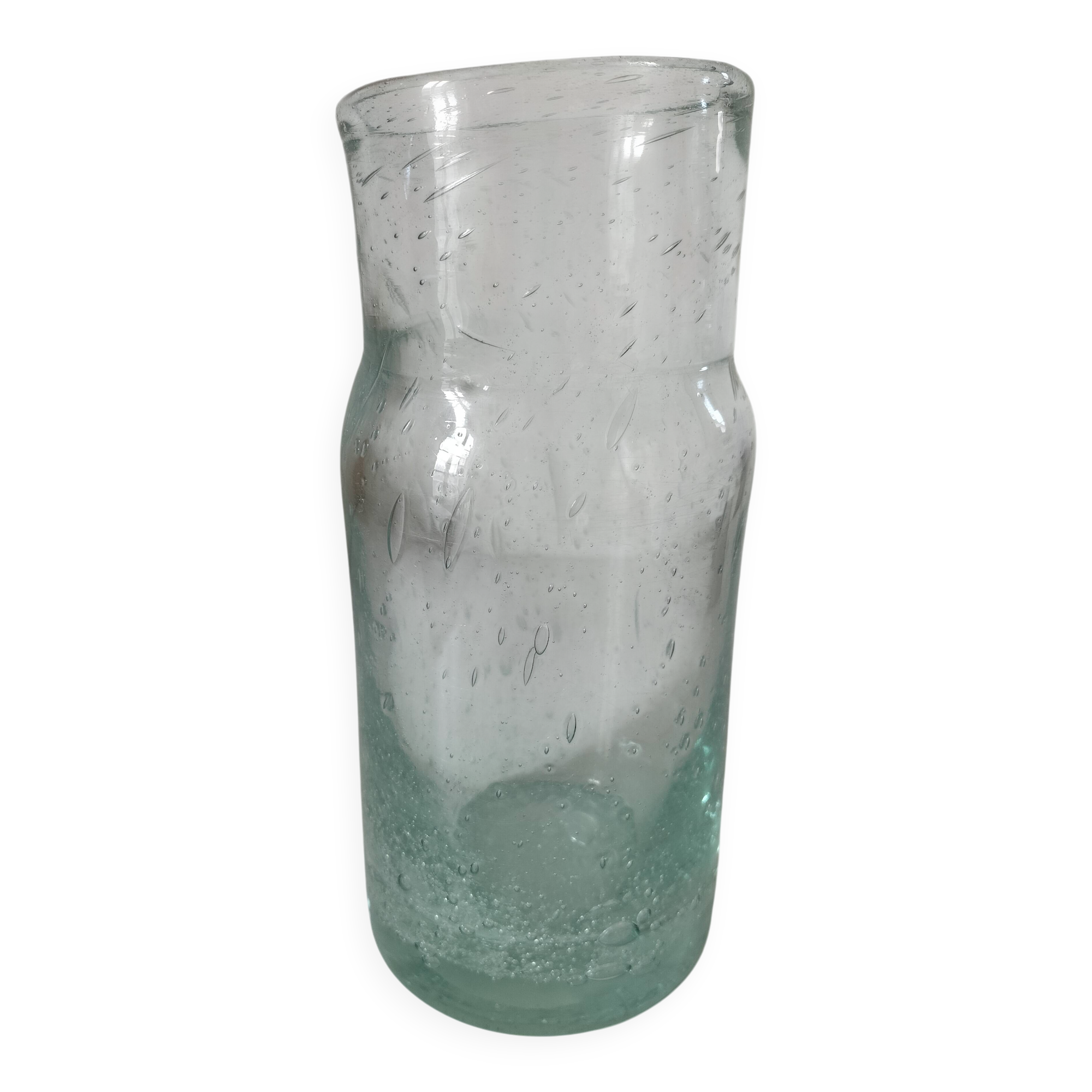 Vintage vase in very pale green bubbled glass, handcrafted