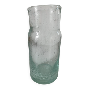 Vintage vase in very pale green bubbled glass, handcrafted