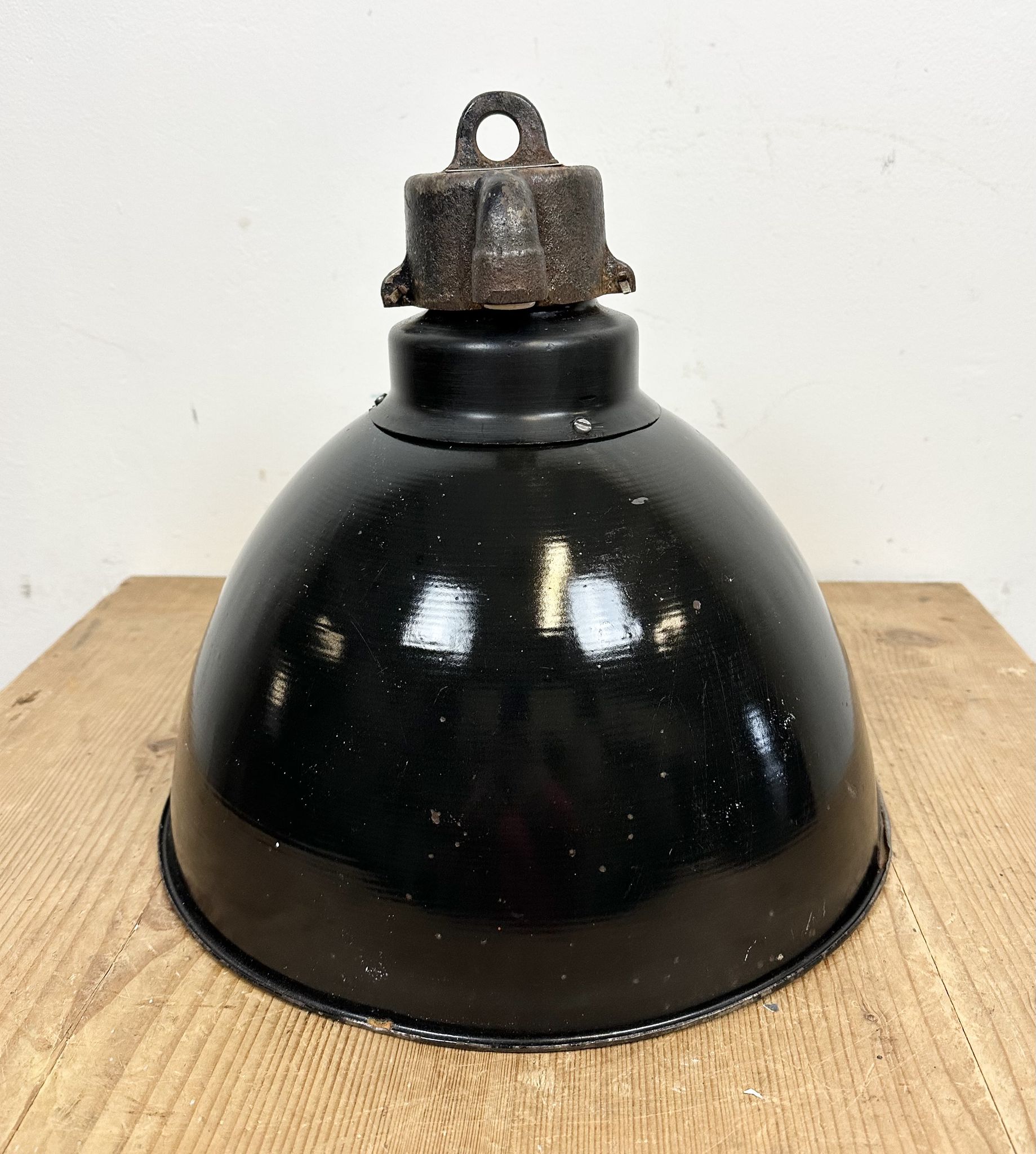 Industrial Bauhaus Black Enamel Pendant Lamp, 1930s