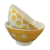 2 matching bowls decorated in yellow and white