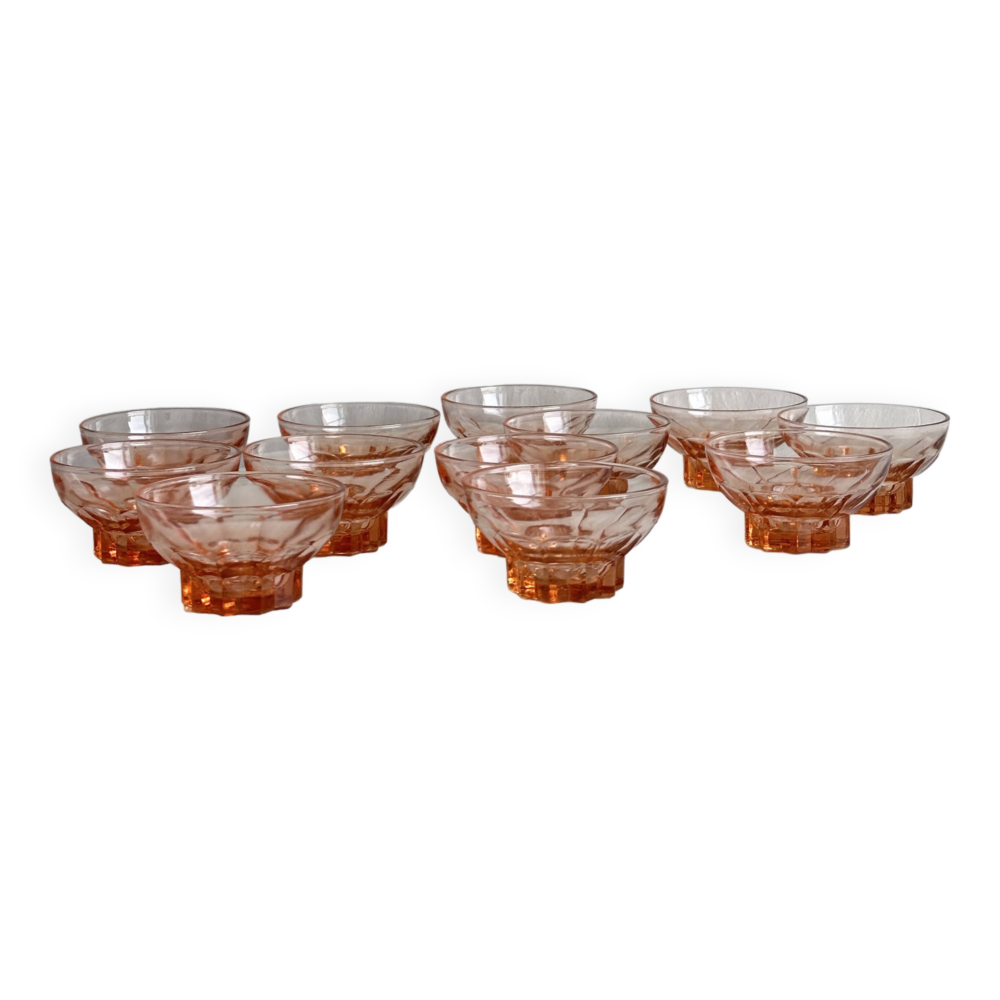 10 translucent pink bowls, small colored glass ramekin