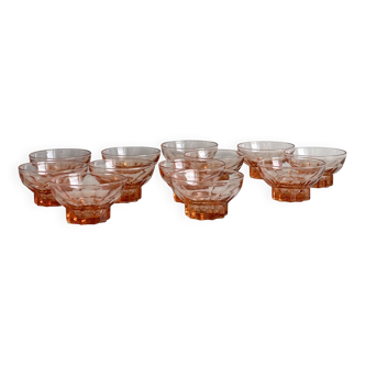 10 translucent pink bowls, small colored glass ramekin