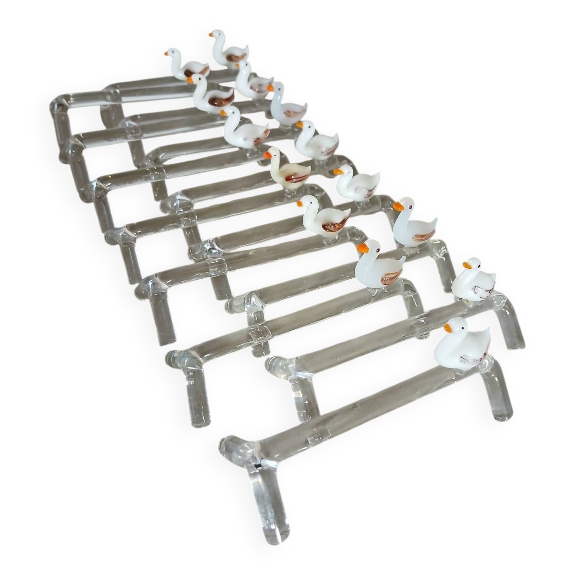 14 antique glass knife rests / ducks