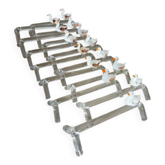 14 antique glass knife rests / ducks