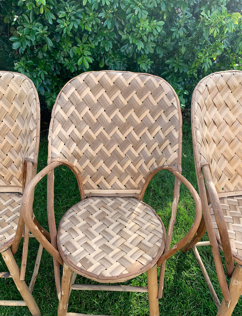 Trio of braided chestnut chairs