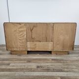 1940s Art Decò dressing table in blond walnut with sliding glass