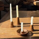 Circular teak monoxyle candlestick, pyramidal with a high central part H7 D5.