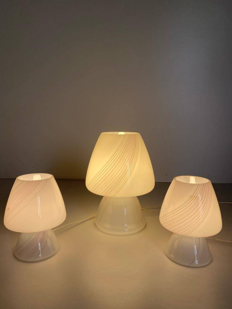 Vintage Murano mushroom table lamps, set of three, Maestri Muranesi, Italy 1970s