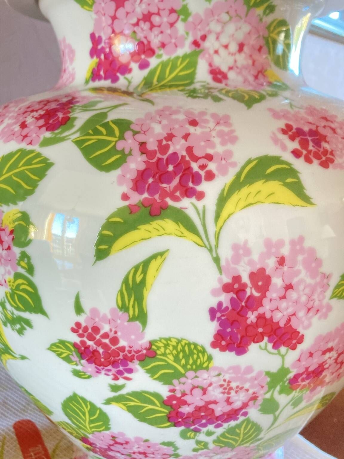 Vintage XXL lamp with pink flowers – Ceramic vase & matching lampshade