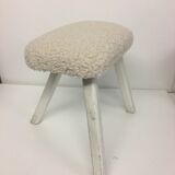 Painted beech stool, "sheep" fabric, Danish 60's