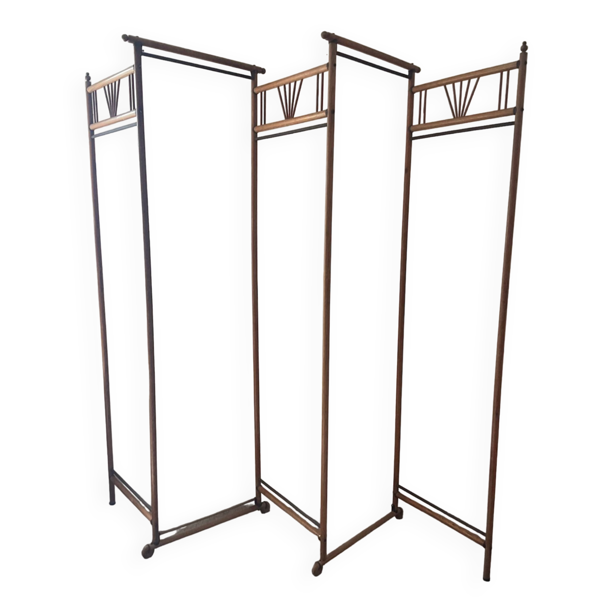 Paravent vintage des années 60 en bois et rotin