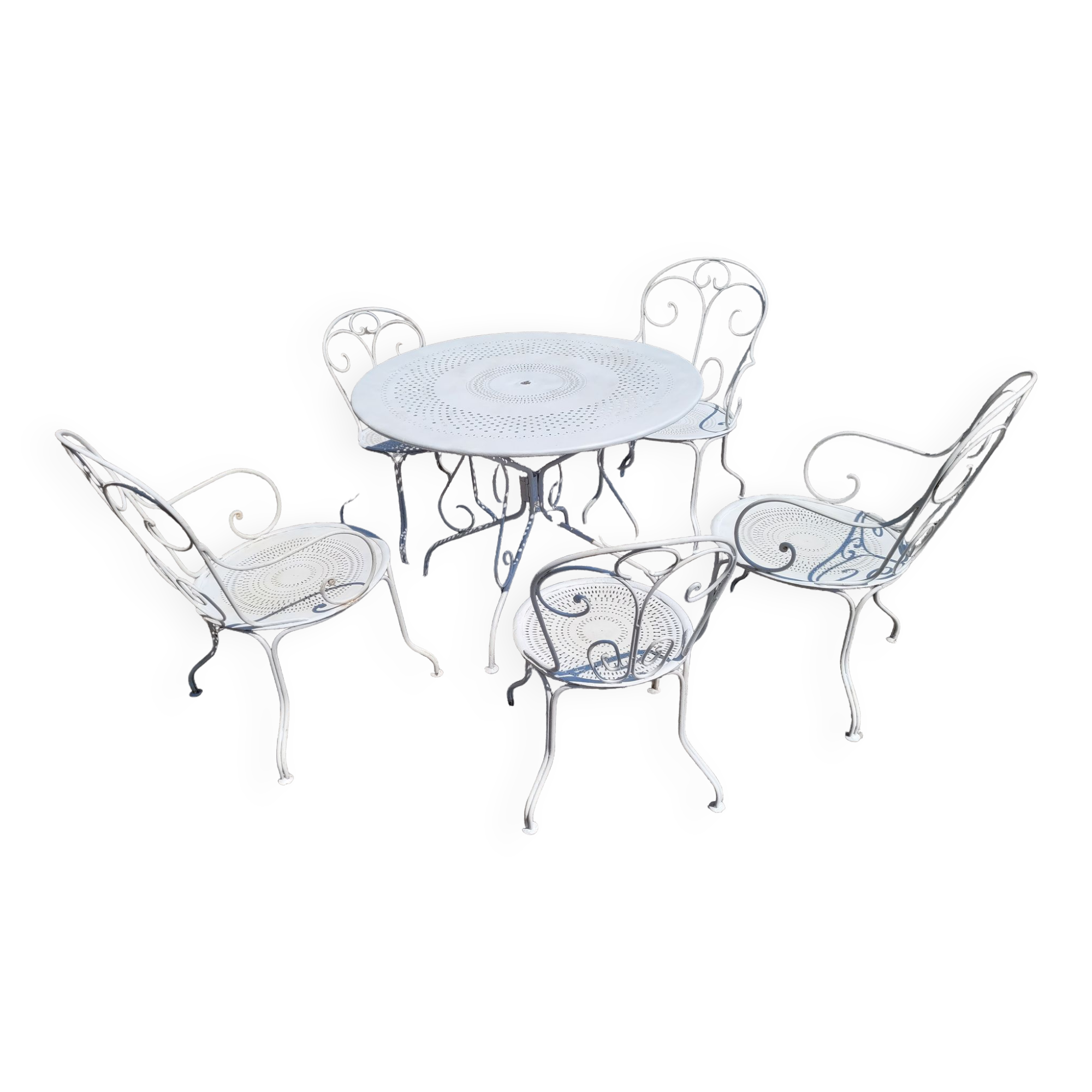 Old wrought iron garden furniture 3 armchairs + 2 chairs