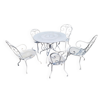 Old wrought iron garden furniture 3 armchairs + 2 chairs