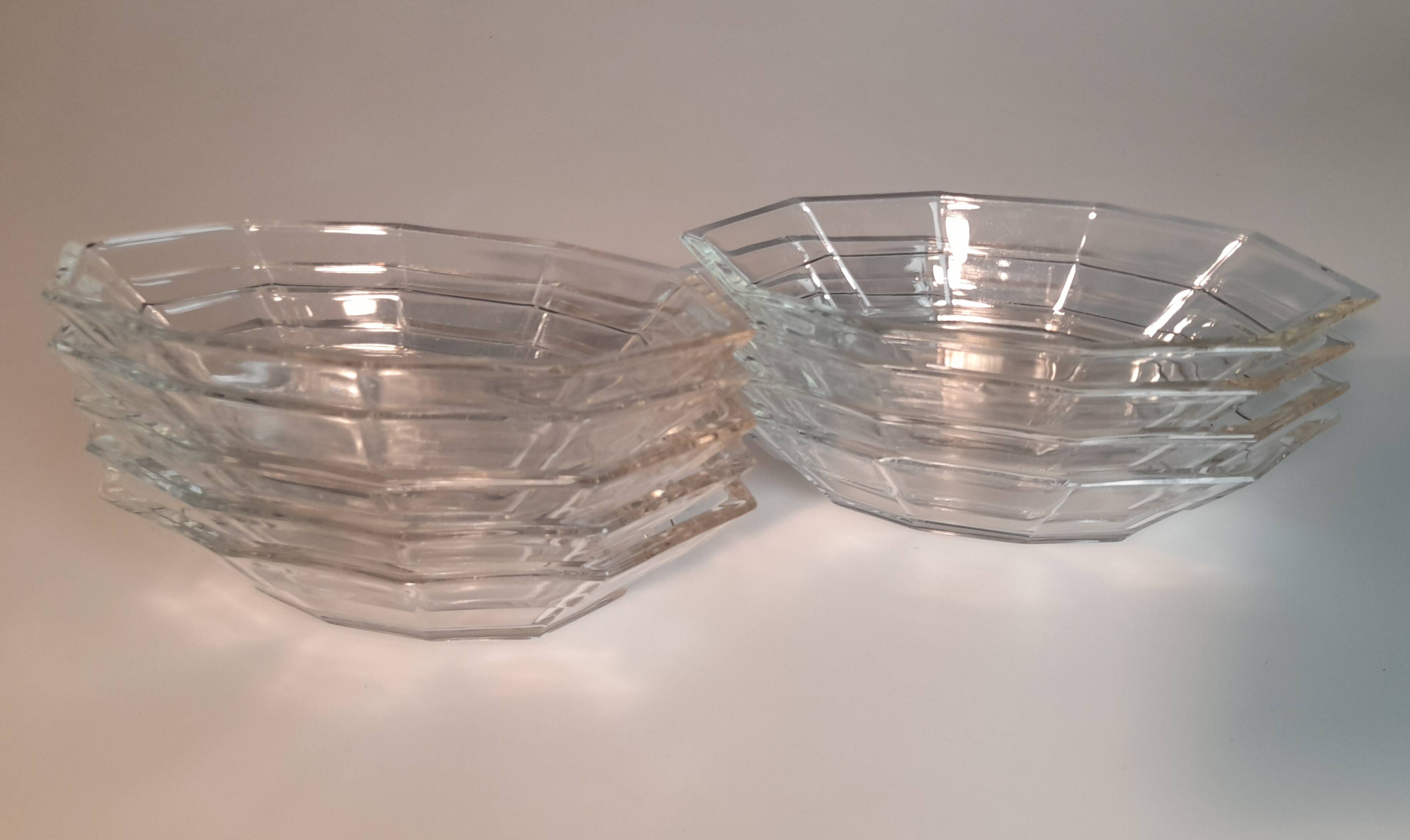 Set of 9 Art Deco Glass Faceted Ramekins