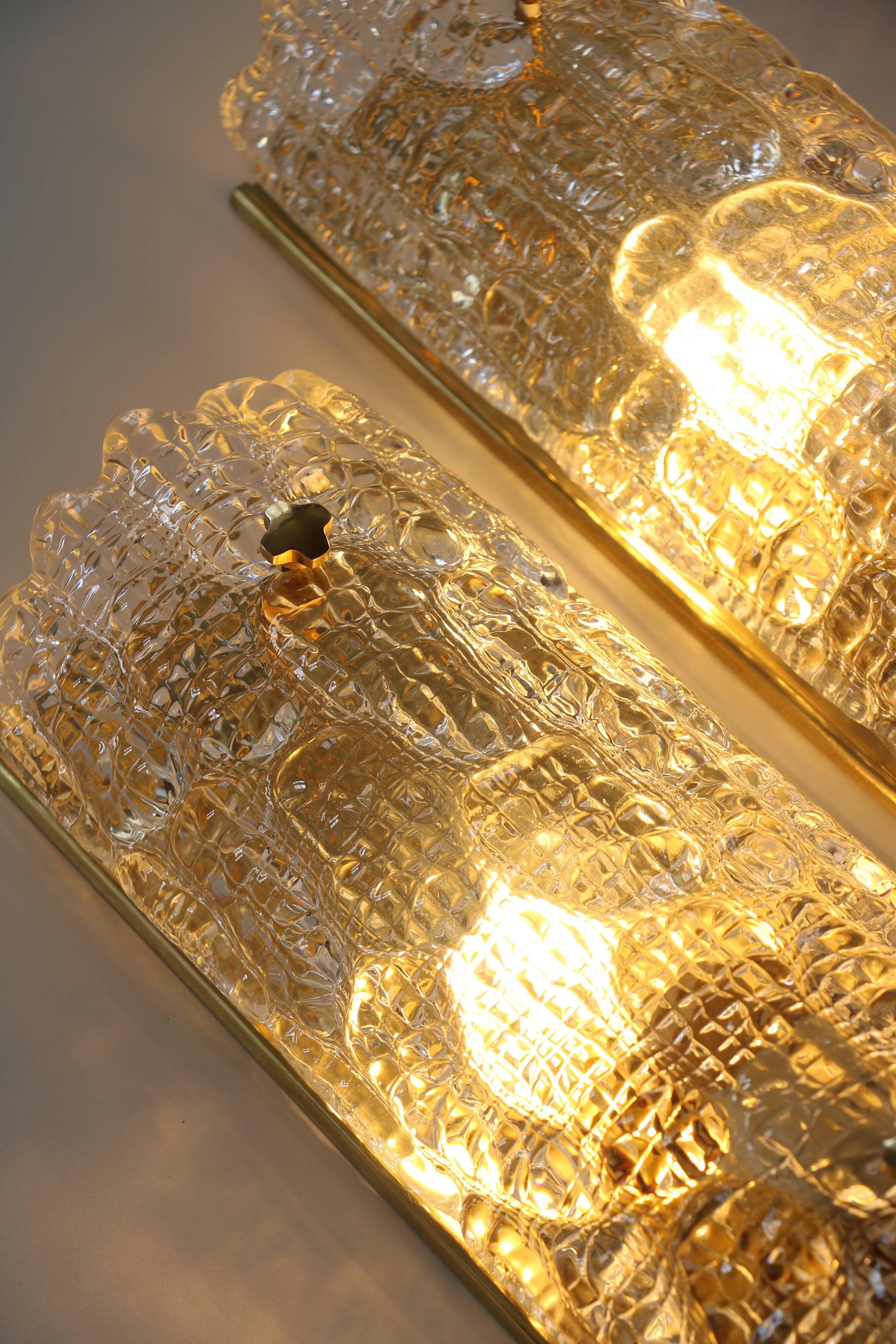 Pair of glass and brass sconces by Carl Fagerlund for Orrefors, 1960