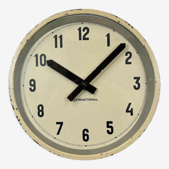 Beige Industrial Factory Wall Clock from International, 1950s