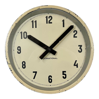 Beige Industrial Factory Wall Clock from International, 1950s