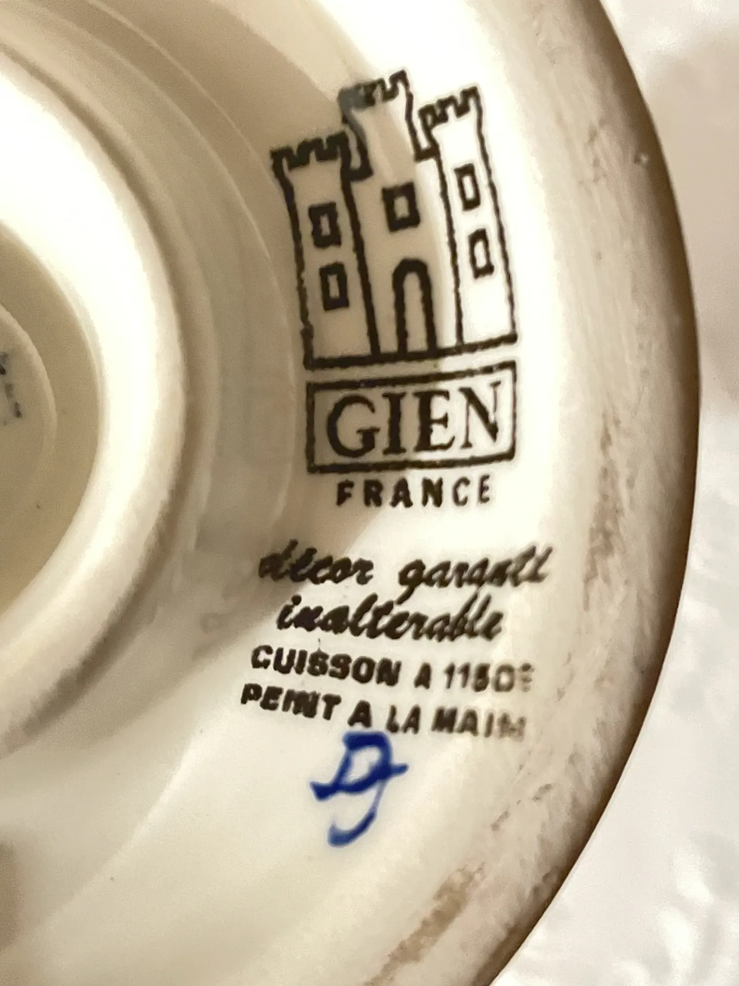 Pied de lampe Gien décor Renaissance peint à la main