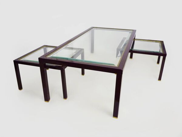 Ensemble table basse et 2 tables gigognes style Pierre Vandel Années 70