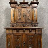 Cabinet called "d'Ile-de-France" with two recessed bodies in oak and marble slabs circa 1800