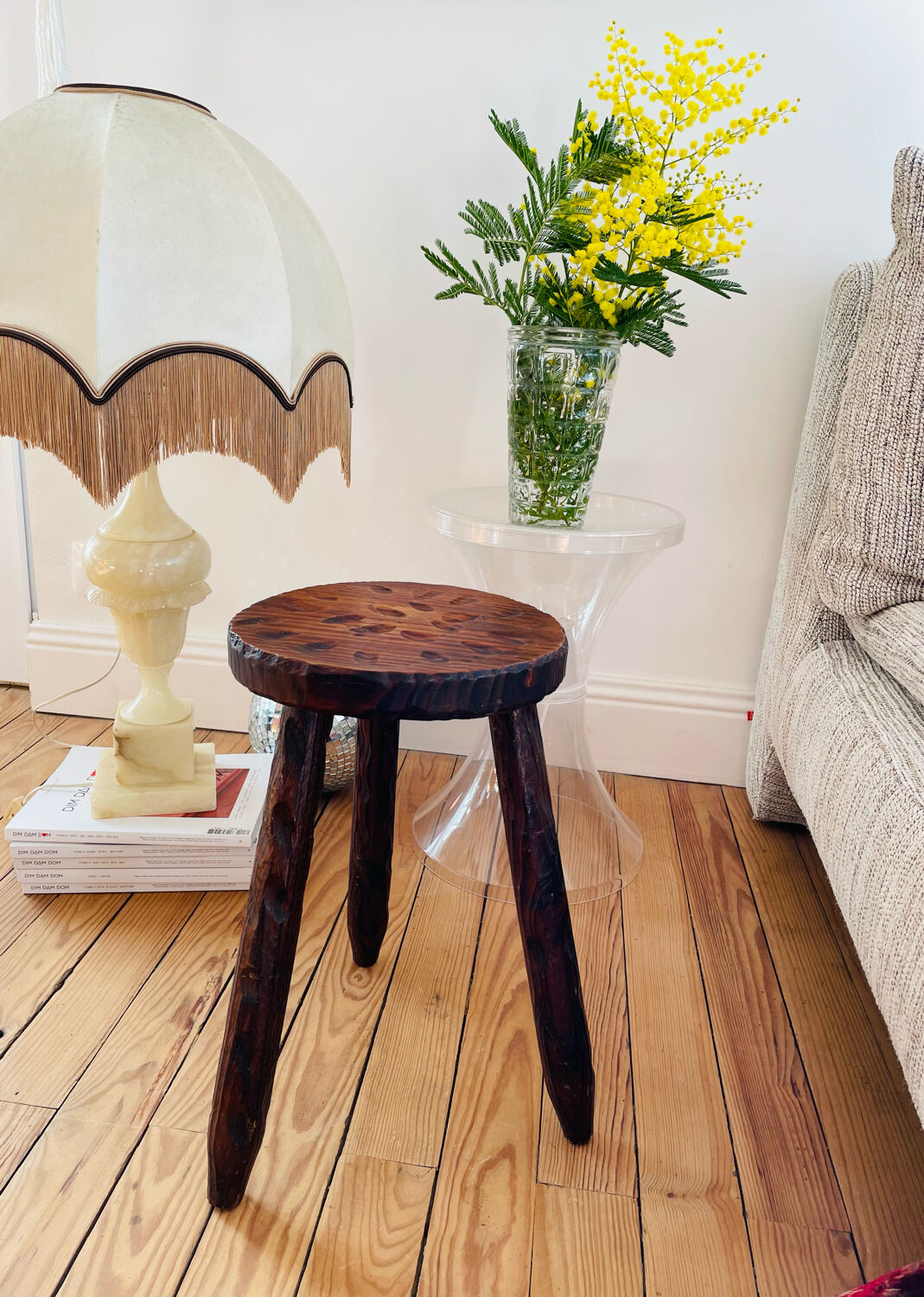 Dark wood tripod stool