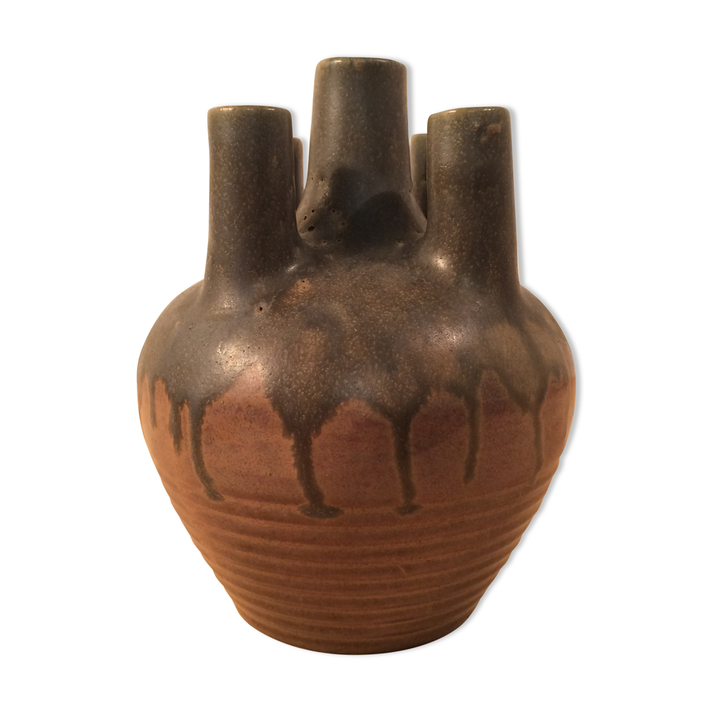 Vase with 5 ceramic necks 50s blue