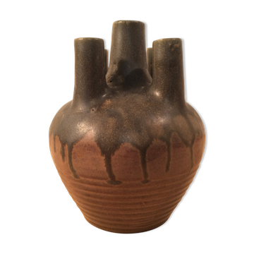 Vase à 5 cols céramique années 50 bleu