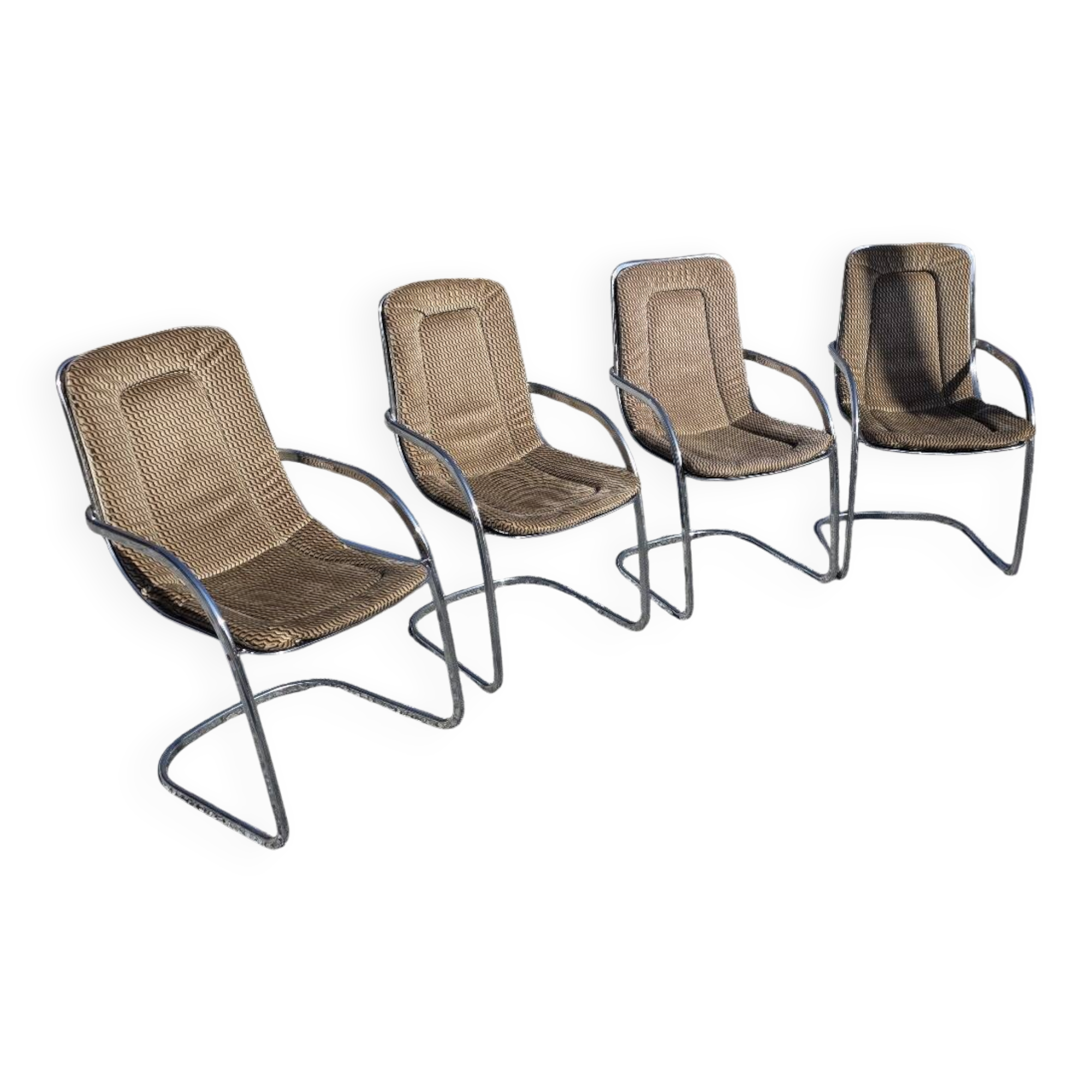 4 chaises Cidue en métal chromé, années 70