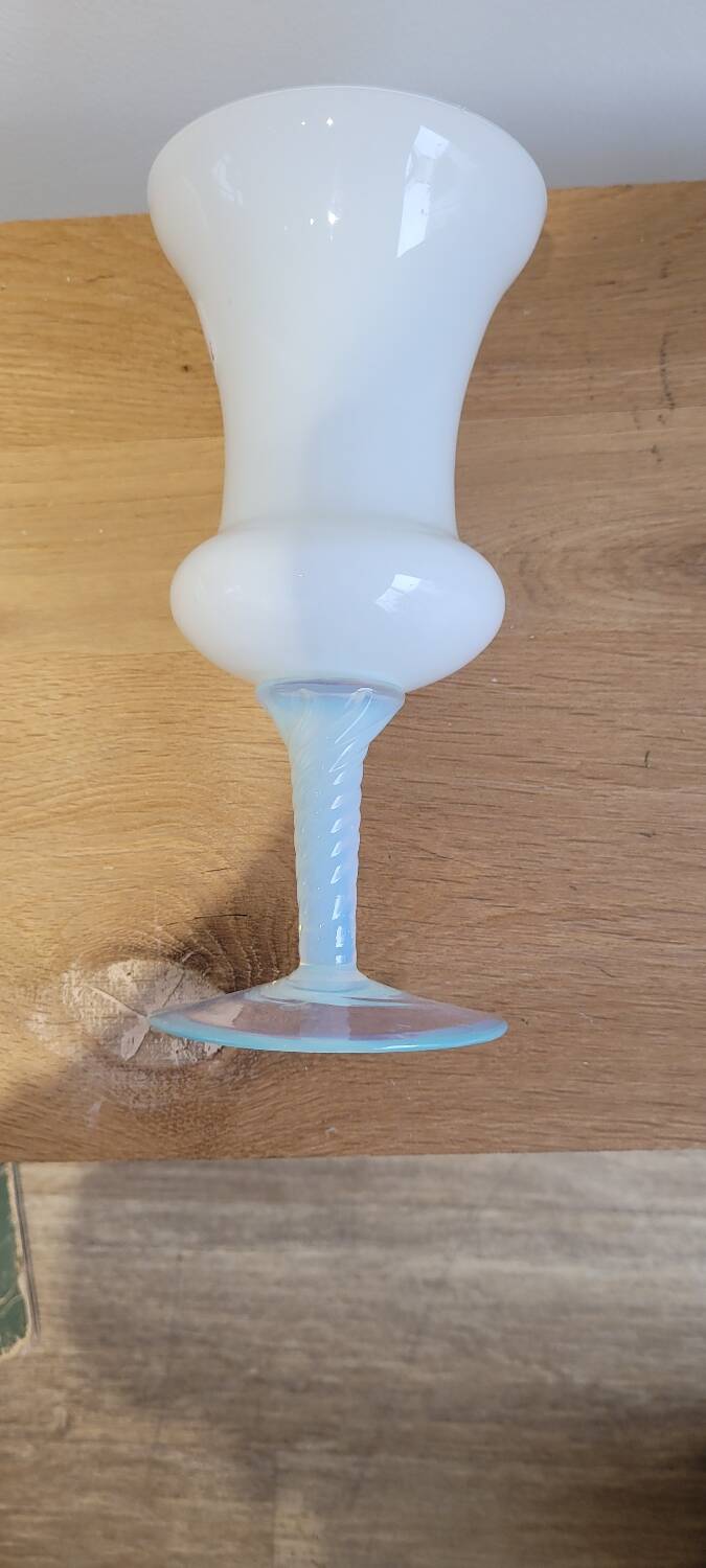White opaline cut vase
