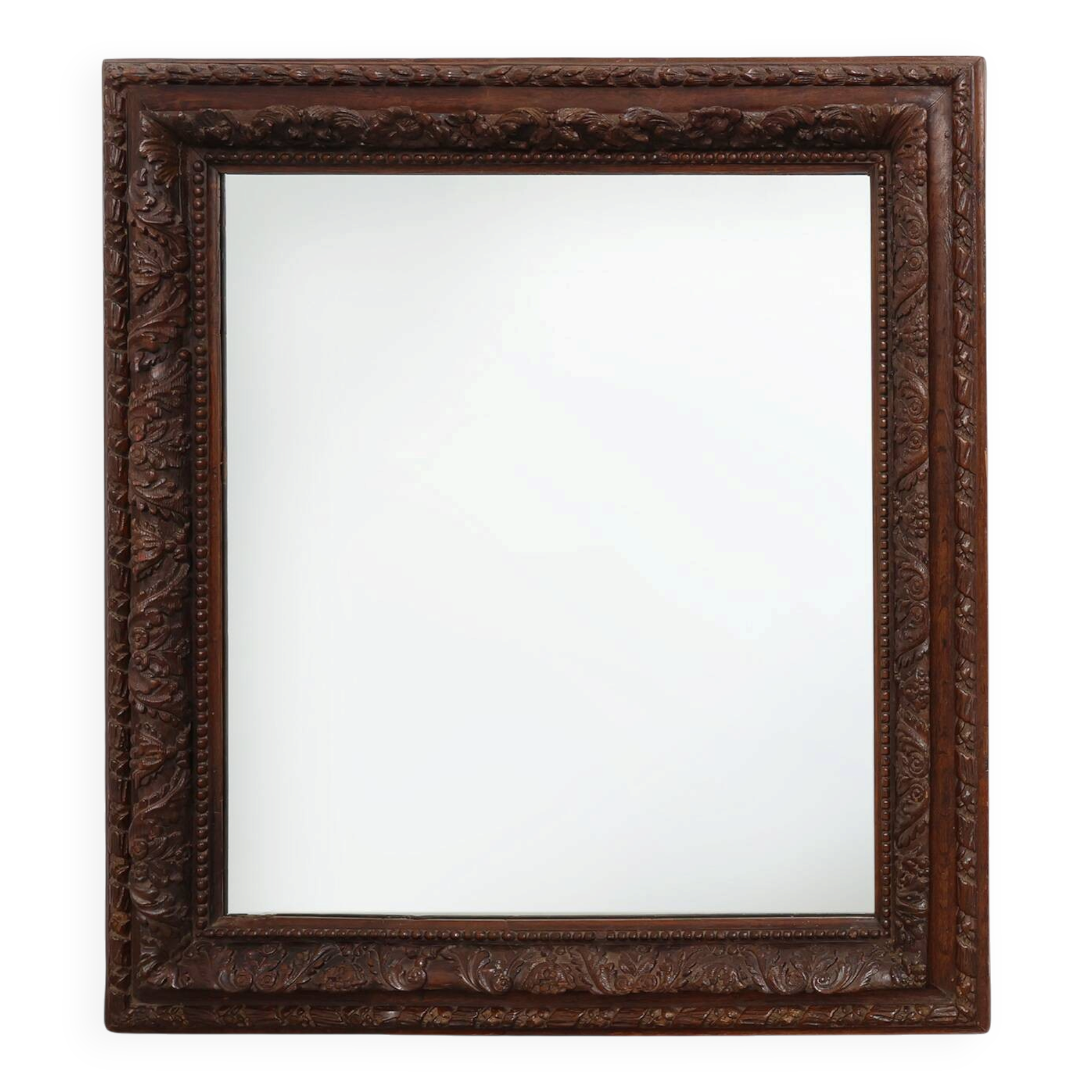 Grand miroir en chêne sculpté français antique, fin du 19e siècle