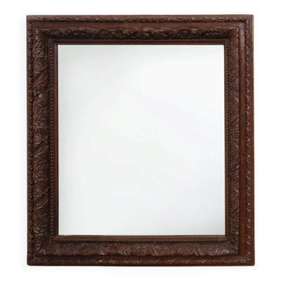 Grand miroir en chêne sculpté français antique, fin du 19e siècle