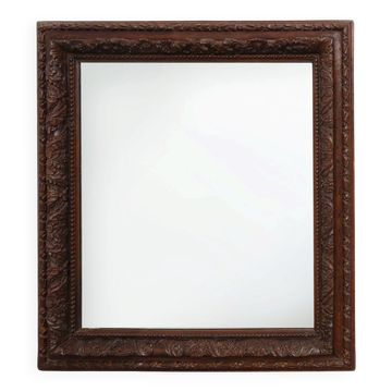 Large Antique French Carved Oak Mirror, Late 19th Century