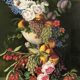 Large pastel signed Annie Faure, still life with flowers and fruits