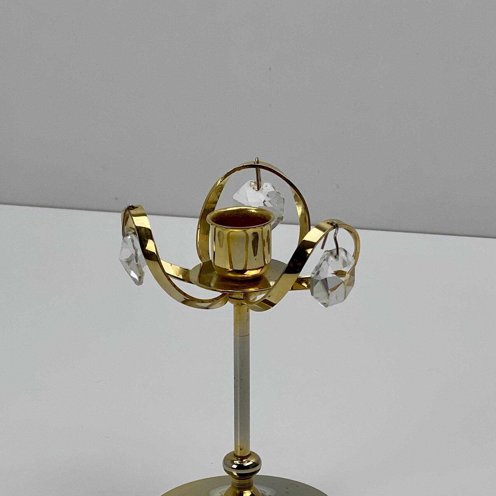 Vintage candle holder in 24 carat gold plated brass and Swarovski crystal, Palwa, Hollywood Regency. Allem