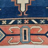 Tapis Vintage Géométrique Bleu et Rose Fait Main – Style Oriental,128x265Cm