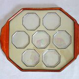 Vintage iridescent set of 6 egg cups, salt shaker, tray and pitchers