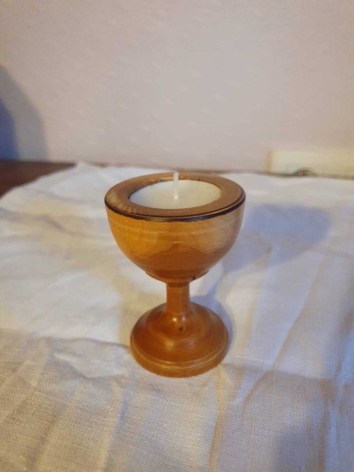 Vintage turned wooden candle holder
