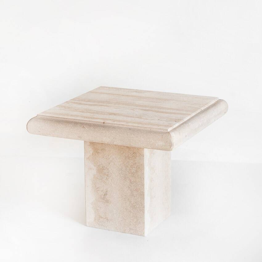 Vintage coffee or side table. Travertine marble. Italy, 1980s